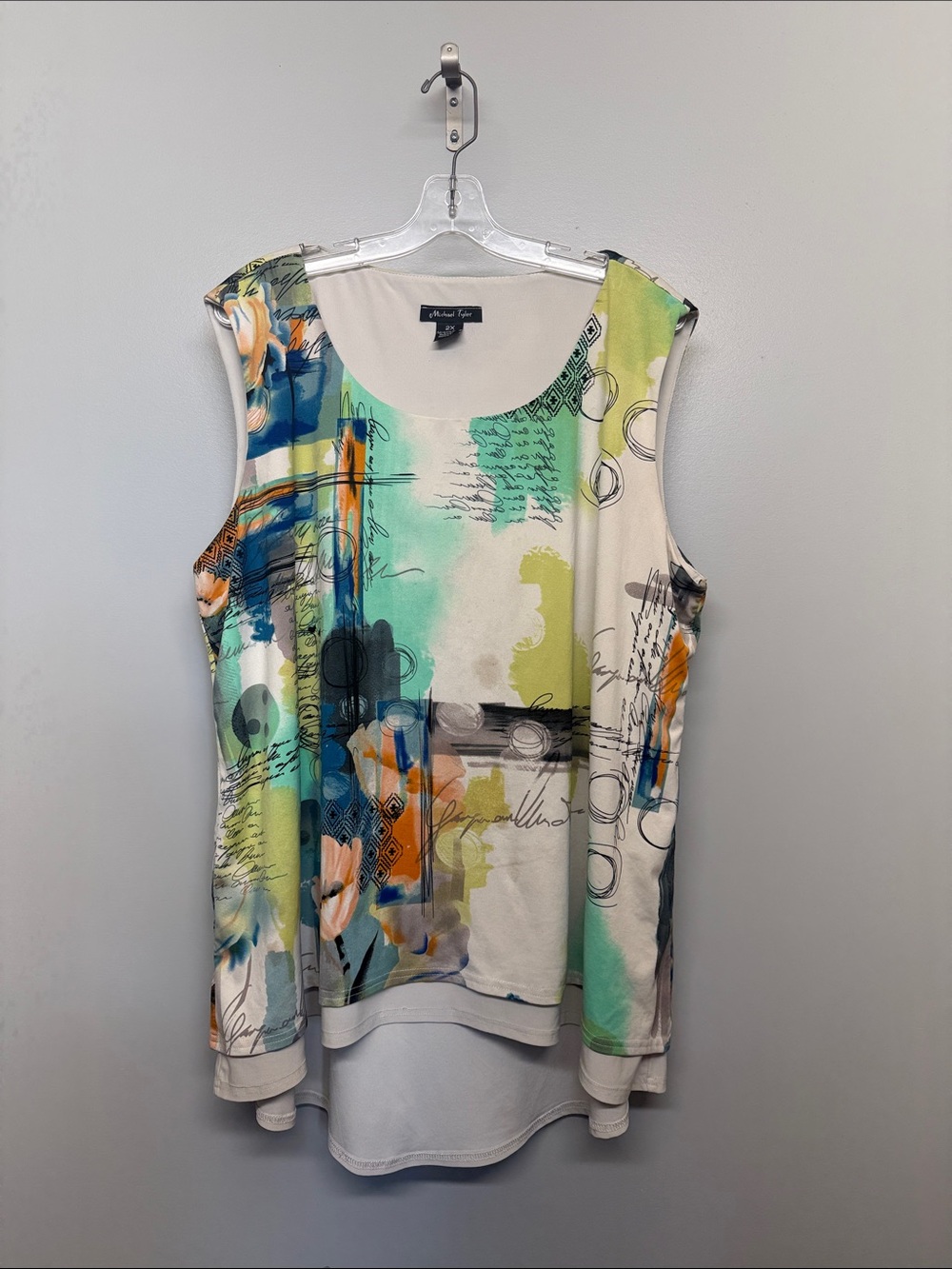 Michael Tyler Abstract Multi-Color Sleeveless Blouse with Scoop Neck